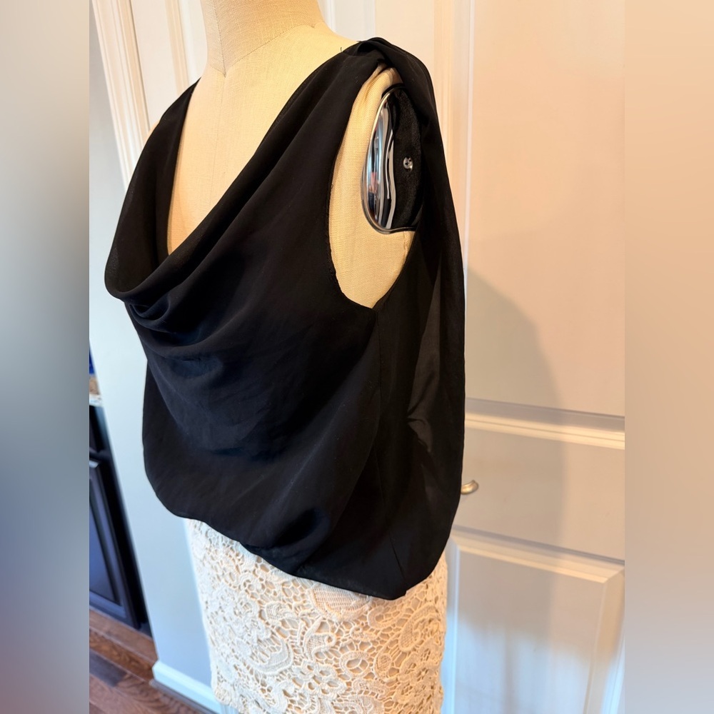 Black Lace Mini Dress Open Back Cowl Neck Cocktail Party S - Picture 2 of 10